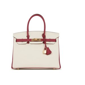 Birkin 30 HSS Craie and Rouge Grenat